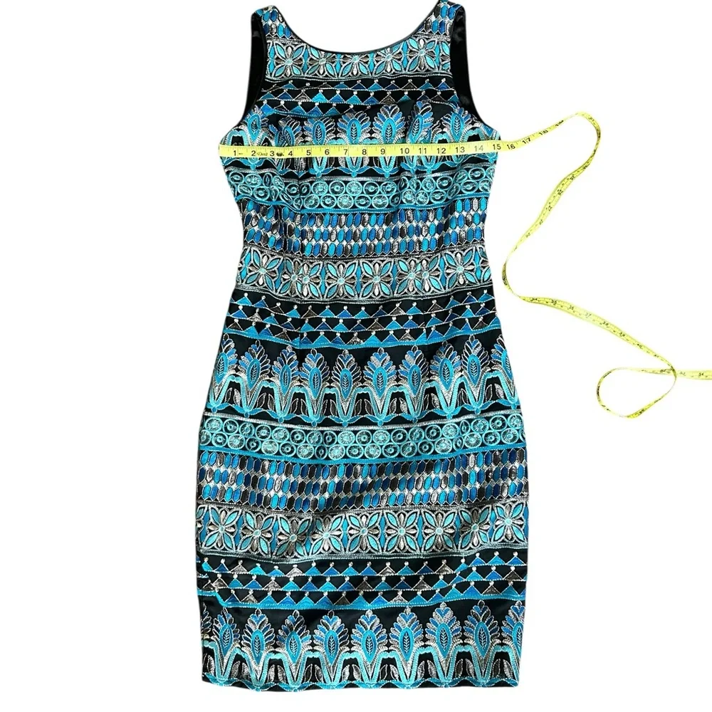 WHBM White House Black Market Black & Blue Metallic Sheath Dress NWT, size 0